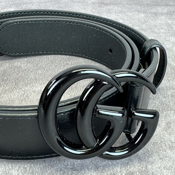 Gucci Azalea Double G Calfskin Enamel Monochrome Belt Black 414516 85/34 - Picture 2 of 8